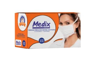 Máscara Descartável Branca Tripla com Tiras MEDIX